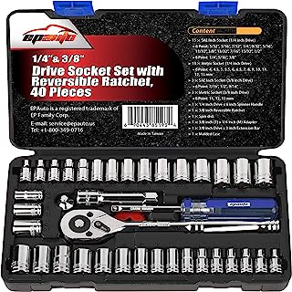 Photo 1 of EPAuto 40 Pieces 1/4-Inch & 3/8-Inch Drive Socket Set with 72 Tooth Reversible Ratchet