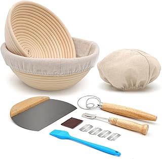 Photo 1 of Bread Proofing Basket Set of 2?8 Inch & 9 Inch Round, Ratten Basket Bowls with Bread Making Tools Supplies for Sourdough Baking Fermentation Basket Gift Kits.