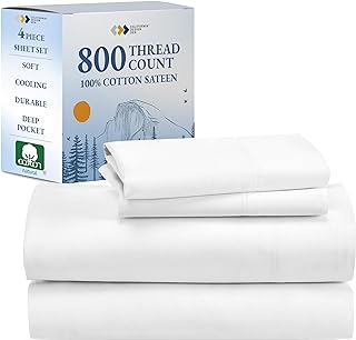 Photo 1 of Luxury White California King Size Bed Sheets, Buttery Soft 800 Thread Count 100% Cotton Sheets, Beats Egyptian Claims, 4 Pc Deep Pocket Sheet Set (Bright White)