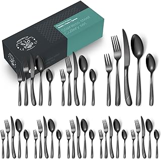 Photo 1 of Silverware Set, 20/40 Piece Stainless Steel Cutlery Set Hotel Home Steak Knife Fork Spoon, Home Flatware Set(Black 40-piece set)