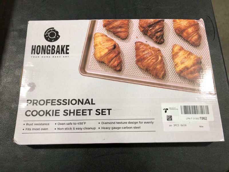 Photo 1 of HONGBAKE Baking Sheet Pan Set, Cookie Sheets for Oven, Nonstick Half/Quarter/Jelly Roll Pans with Diamond Texture Pattern, Heavy Duty Cookie Tray