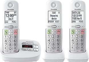 Photo 1 of Panasonic Cordless Phone, Easy to Use with Large Display and Big Buttons, Flashing Favorites Key, Built in Flashlight, Call Block, Volume Boost, Talking Caller ID, 2 Cordless Handsets - KX-TGU433W