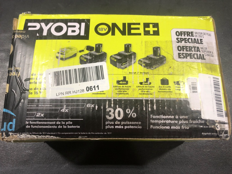 Photo 1 of RYOBI ONE+ 18V Lithium-Ion HIGH Performance Starter Kit with 2.0 Ah Battery, 4.0 Ah Battery, 6.0 Ah Battery, Charger