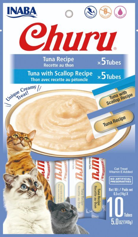 Photo 1 of Inaba Churu Tuna with Scallop Variety Pouch Cat Treats, 5 Oz., Count of 10

