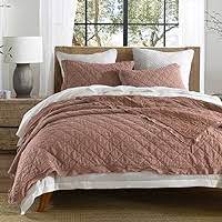 Photo 1 of HORIMOTE HOME 100% Linen Front/100% Cotton Back Quilt Set Queen Size, Pre-Washed Flaxen Bedspread Coverlet Set, Heavyweight Diamond Stitch Cotton Linen Bedding Set 3-Piece for All Seasons Rose Full/Queen