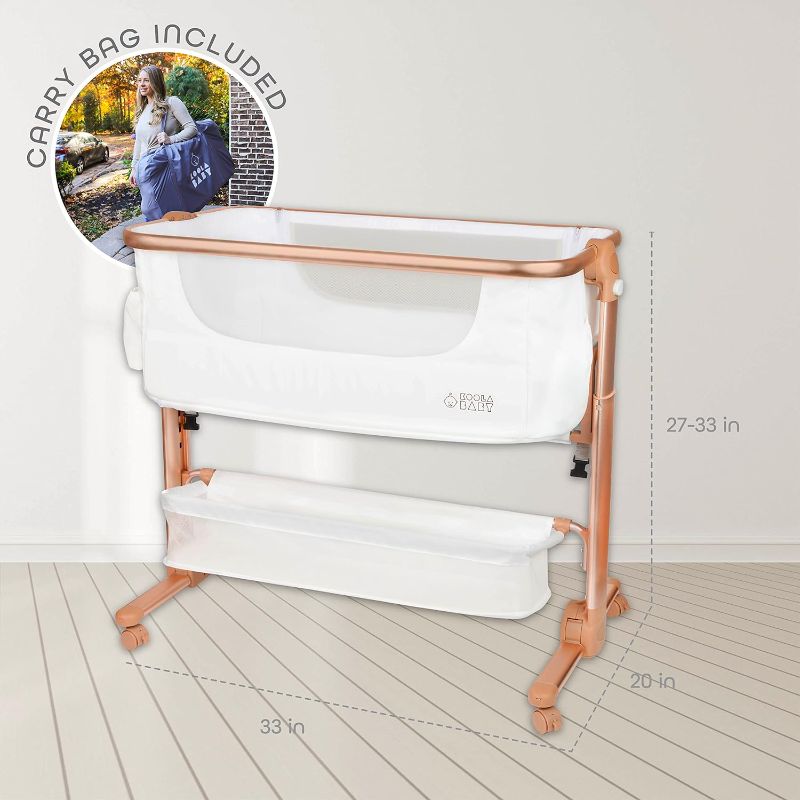 Photo 1 of KoolerThings Baby Bassinet, Bedside Sleeper for Baby, Easy Folding Portable Crib with Storage Basket for Newborn, Bedside Bassinet, Comfy Mattress/Travel Bag Included (White and Gold)
