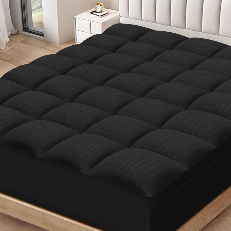 Photo 1 of Queen Mattress Topper for Back Pain Extra Thick Mattress Pad Cover with 8-21 Inch Deep Pocket Pillow Top Mattress Topper Overfilled with Down Alternative, Black
