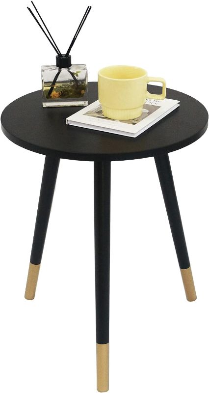 Photo 1 of AWASEN Round Side Table, Round White Modern Home Decor Coffee Tea End Table for Living Room, Bedroom and Balcony, Easy Assembly (16x19.5inches, Black&Gold)
