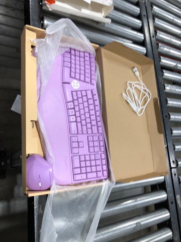 Photo 2 of MEETION Ergonomic Wireless Keyboard and Mouse, Ergo Keyboard with Vertical Mouse, Split Keyboard Cushioned Wrist Palm Rest Natural Typing Rechargeable Full Size, Windows/Mac/Computer/Laptop,Purple Large Purple