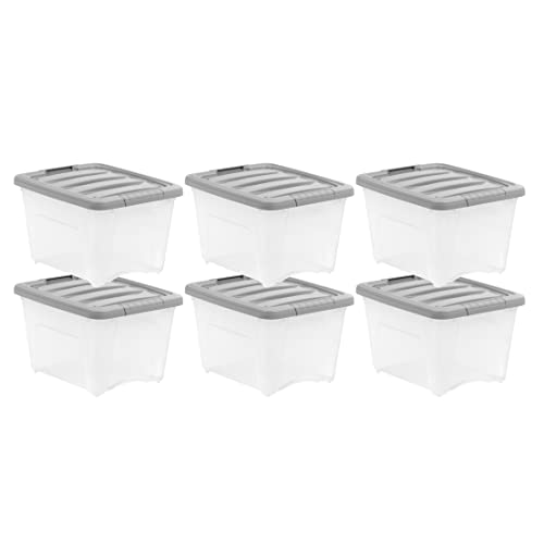 Photo 1 of Amazon Basics 19 Quart Stackable Plastic Storage Bins with Latching Lids- Clear/ Grey- Pack of 4
