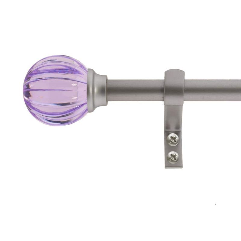 Photo 1 of Purple Fluted Ball 26 in. - 48 in. Adjustable Curtain Rod 5/8 in. in Silver with Finial
