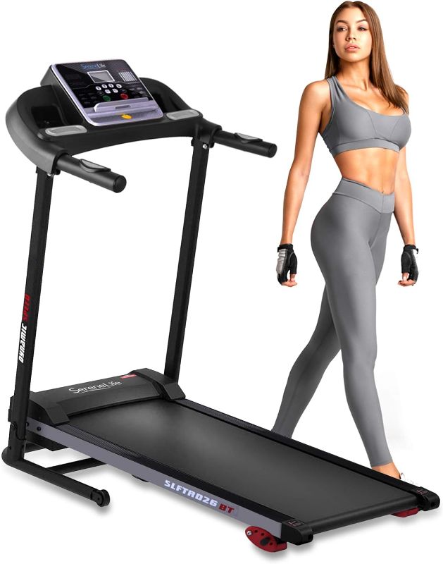 Photo 1 of SereneLife Folding Treadmill - Foldable Home Fitness Equipment with LCD for Walking & Running - Cardio Exercise Machine - Preset and Adjustable Programs - Bluetooth Connectivity SL26 - 6.5 MPH