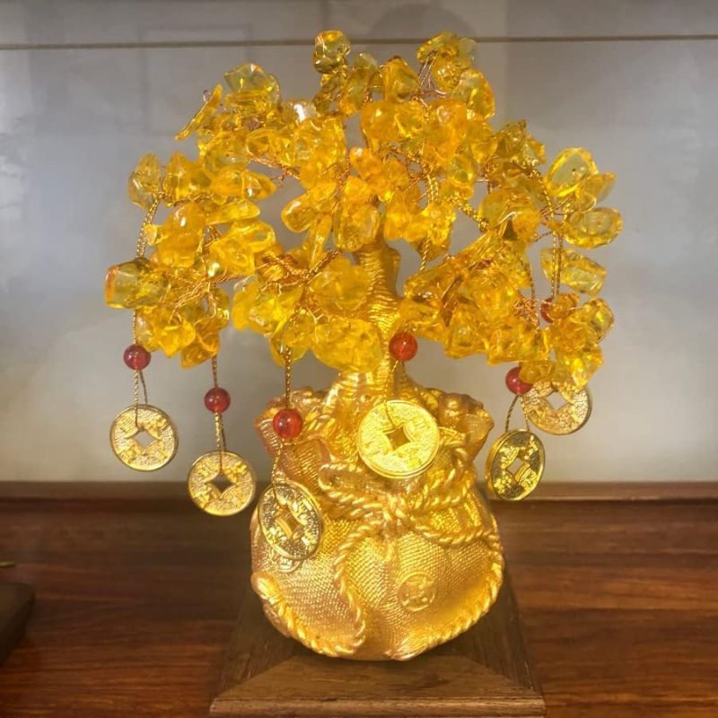 Photo 1 of BAEK Crystal Bonsai Citrine Tree Money Tree Feng Shui Decorative Blessing Bag Potted Plant (Golden Yellow)
