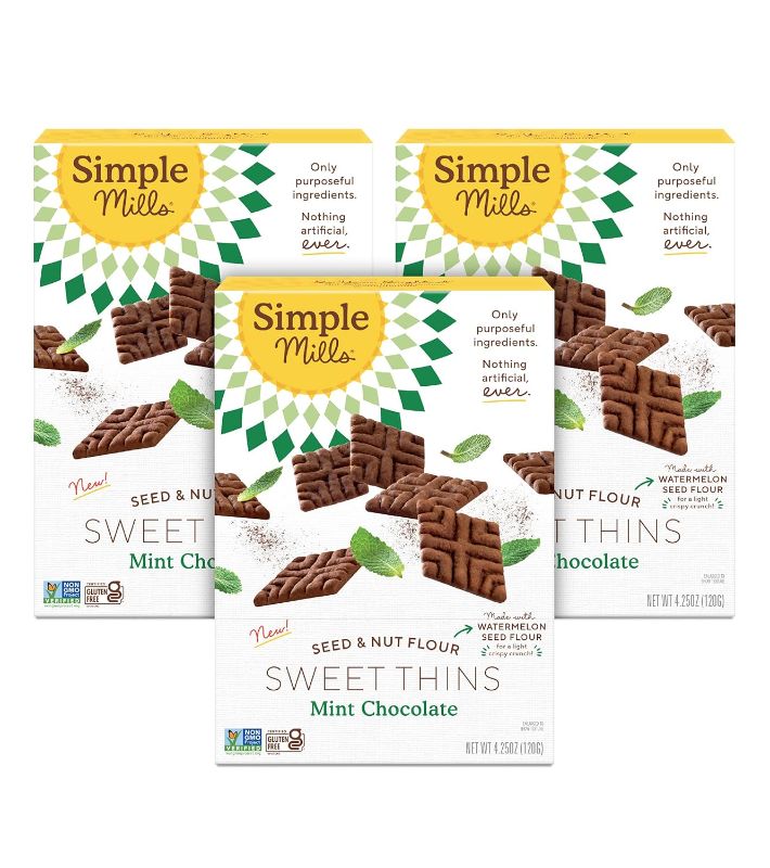 Photo 1 of Simple Mills Mint Chocolate Seed and Nut Flour Sweet Thins, Paleo Friendly and Delicious Sweet Thin Cookies, Good for Snacks, Nutrient Dense, 4.25 oz (Pack of 3) - BBD 05/07/2024
