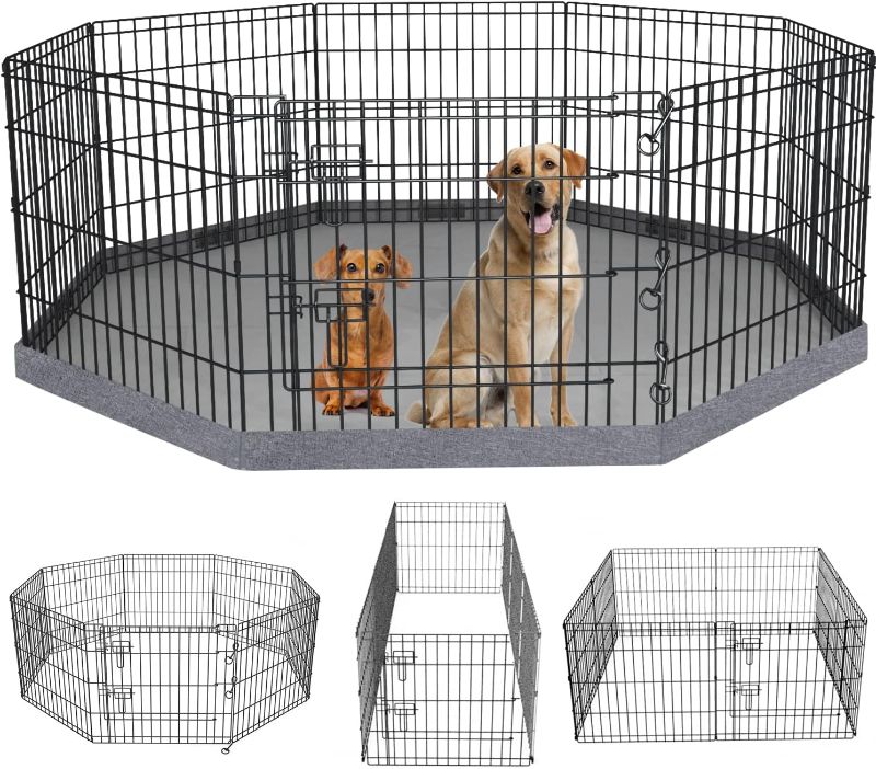 Photo 1 of PETIME Foldable Metal Dog Exercise Pen/Pet Puppy Playpen Kennels Yard Fence Indoor/Outdoor 8 Panel 24" W x 24" H with Bottom Pad (with Bottom pad, 8 Panels 24" H)
