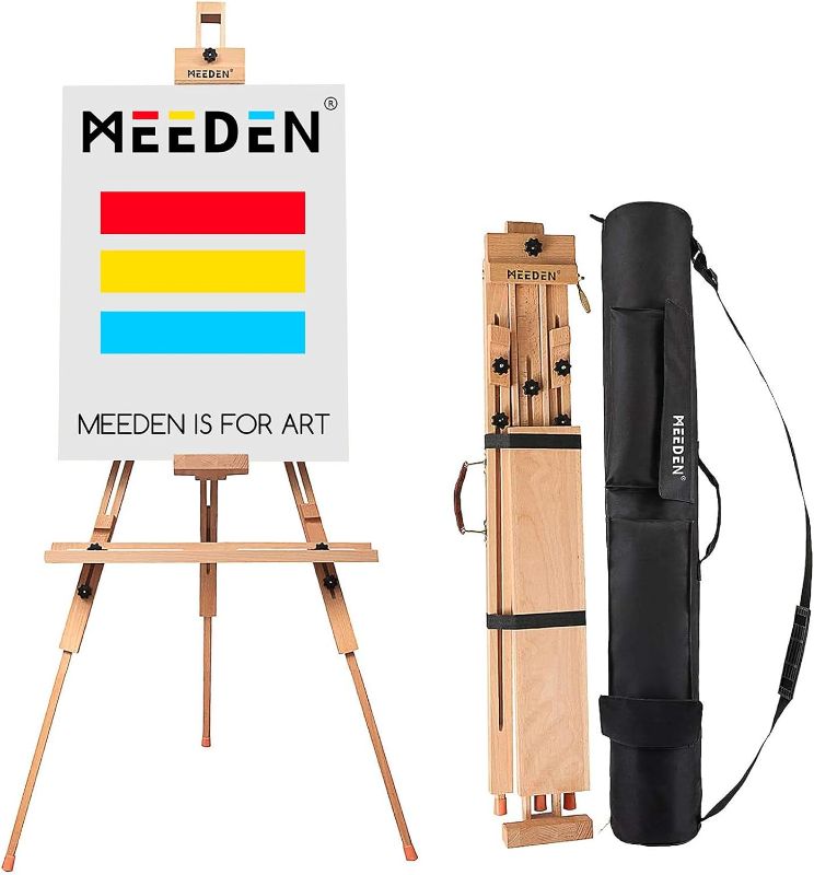 Photo 1 of MEEDEN Tripod Field Painting Easel with Carrying Case - Solid Beech Wood Universal Tripod Easel Portable Painting Artist Easel, Perfect for Painters Students, Landscape Artists, Hold Canvas up to 44"
