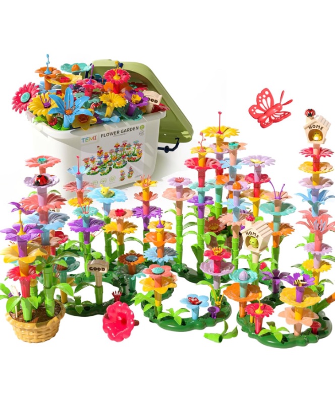 Photo 1 of TEMI 224 PCS Flower Garden Building Toys for Girls Toys, Educational STEM Toy and Preschool Garden Play Set for Toddlers 3 4 5 6 7 Year Old Kids Boys Girls, Flower Stacking Toys for Kids Age 3-6