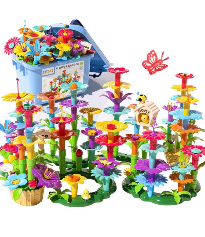 Photo 1 of TEMI 138 PCS Educational STEM Toy and Preschool Garden Play Set for Kids Age 3-7, Flower Stacking Toys for Boys and Girls