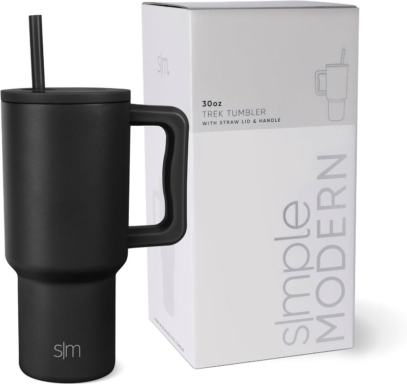 Photo 1 of Simple Modern 30 oz Tumbler with Handle and Straw Lid | Insulated Cup Reusable Stainless Steel Water Bottle Travel Mug Cupholder Friendly | Gifts for Women Him Her | Trek Collection | Midnight Black
