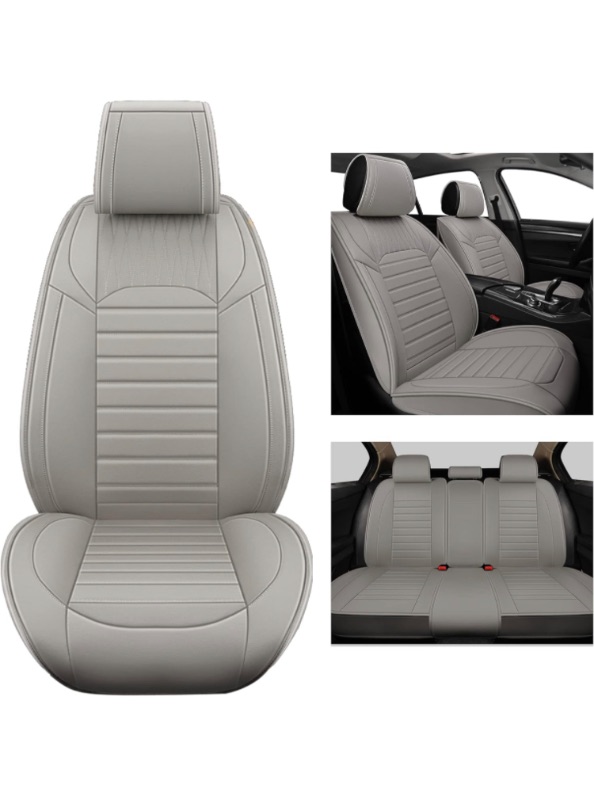 Photo 1 of Leather Car Seat Covers, Car Seat Covers Full Set for Most SUV Cars Pickup Truck, Universal Leatherette Seat Covers Non-Slip Vehicle Cushion Cover, Waterproof Automotive Seat Cover, Gray