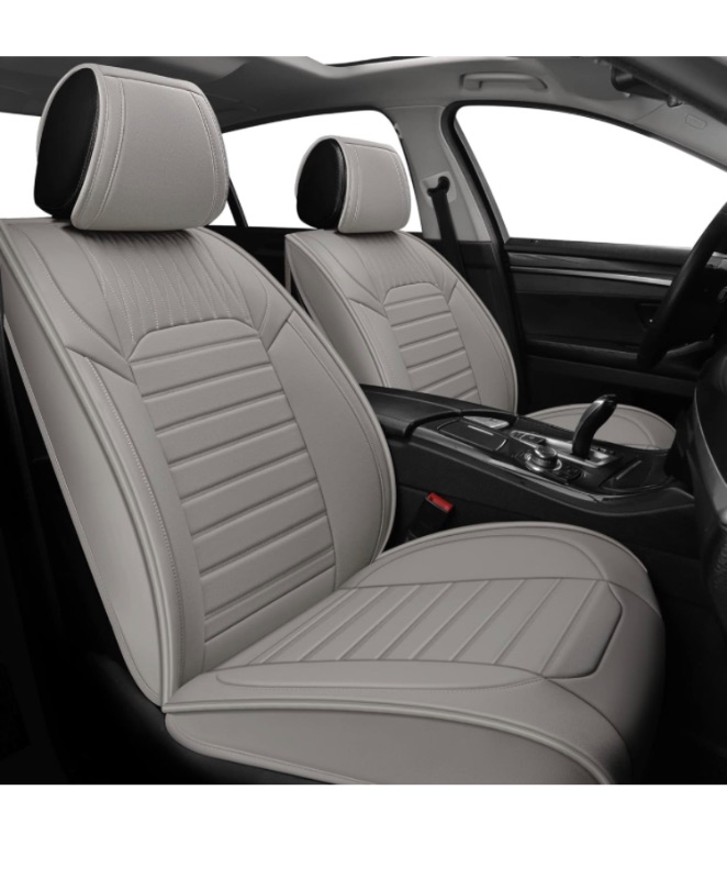 Photo 1 of Leather Car Seat Covers, Faux Front Seat Covers for Most SUV Cars Pickup Truck, Universal Leatherette Seat Covers Non-Slip Vehicle Cushion Cover, Waterproof Automotive Seat Cover, Gray