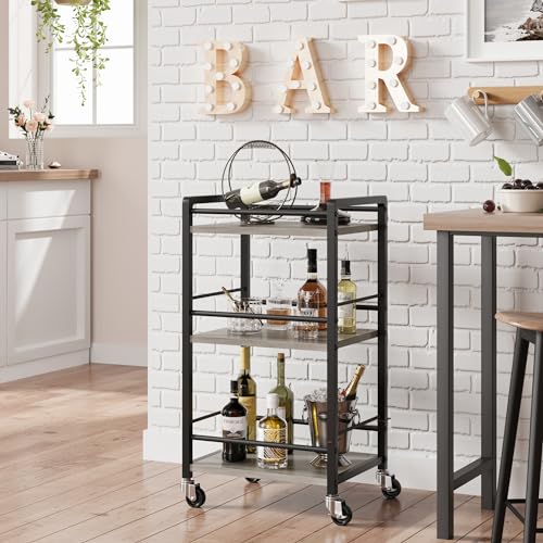 Photo 1 of Bar Cart for Home, Small Home Bar Serving Carts, Mini Bar Cart with Wheels, Mobile Liquor Beverage Drink Coffee Bar Cart, 3 Tier Rolling Utility Stora
