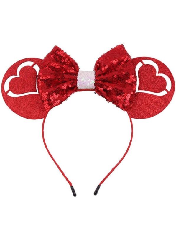 Photo 1 of Glitter Mouse Ears Headband Sequin Bow Headband Red Mouse Ears Bow Heart Shaped Hair Accessoires for Girls Women Valentines Day Christmas New Year Wedding Birthday Party Gift