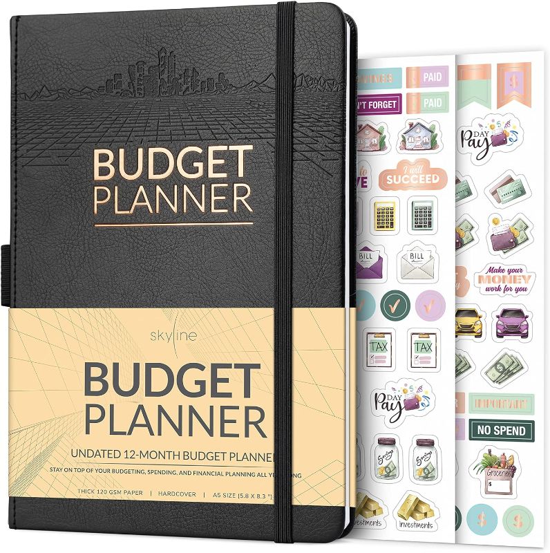 Photo 1 of Skyline Budget Planner – Undated Monthly Budgeting Book & Money Expense Tracker – Financial Notebook to Track Personal & Household Finances – Simple Budget Journal – A5 Size, Hardcover (Black)
