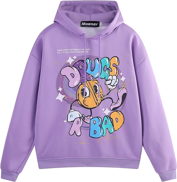 Photo 1 of Maener Novelty Hoodie Drugs R Bad Cartoon Graphic Hooded Pullover for Men Women Unisex
