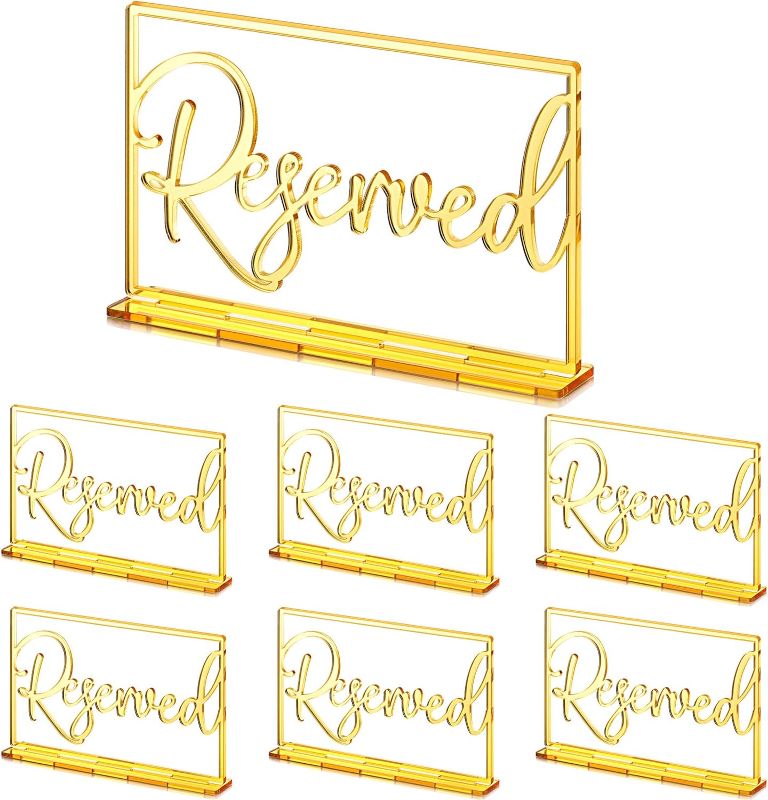 Photo 1 of 6 Pieces Acrylic Reserved Table Sign Wedding Signs Reserved Signs for Tables Acrylic Standing Reserved Wedding Signs for Wedding Seating Reservation Restaurant Business Office (Gold)

