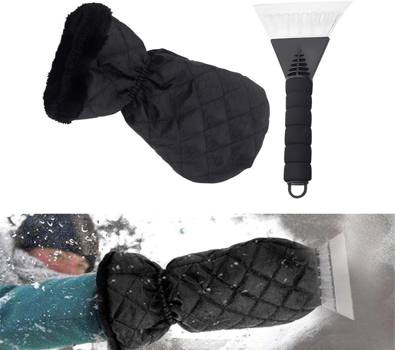 Photo 1 of 2 PCS Car Snow Scraper with Warm Gloves, 14.9" x 7.08" Temperature Locking Waterproof Gloves, Saves Time and Effort Snow Guide Snow Shovel, Universal Winter Ice Scraping Tool (Black & White)
