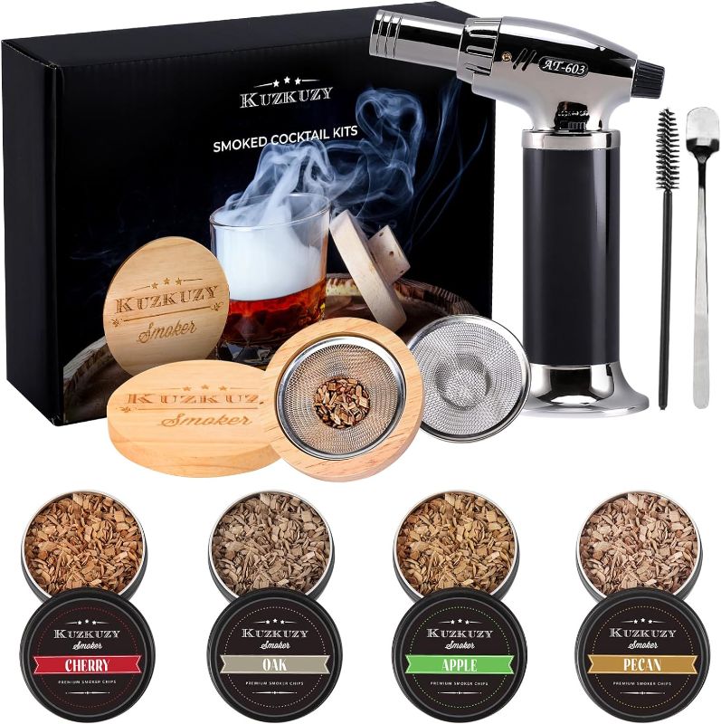 Photo 1 of Cocktail Smoker Kit with Torch – 4 Flavors Wood Chips – Bourbon, Whiskey Smoker Infuser Kit, Old Fashioned Drink Smoker Kit, Birthday Bourbon Whiskey Gifts for Men, Dad, Husband (Without Butane)