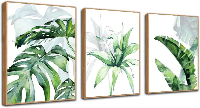 Photo 1 of Anolyfi Botanical Canvas Wall Art Bathroom Painting Wall Decor, Nature Plant Greenery Leaf Pictures Modern Minimalist Prints Wood Framed Artwork for Living Room Bedroom Kitchen Office Home 12"x16"x3
