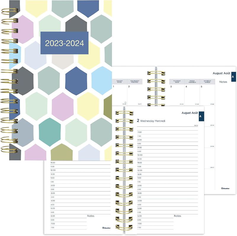 Photo 1 of Blueline Essential Academic Daily/Monthly Planner, August 2023 to July 2024, Gold Twin-Wire Binding, Poly Cover, 8" x 5", Geo Design, Honeycomb (CA214PH.02-24)
