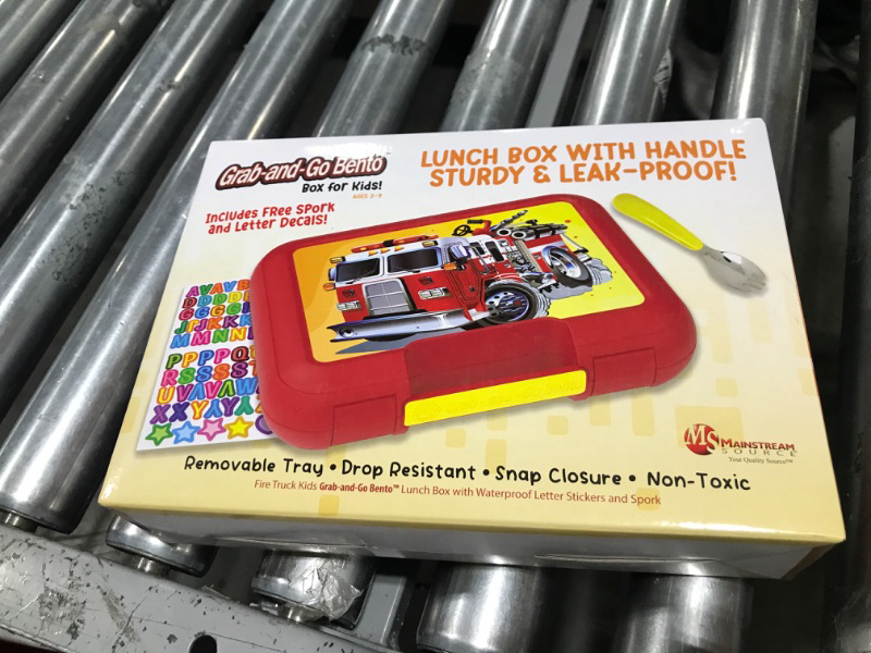 Photo 1 of Kids Grab-and-Go Bento Lunch Bento Box – Includes Removable Tray with 5 Compartments, Spork, & Name Stickers for the Ultimate Kids Lunch Box (Red & Yellow, Fire Truck)
