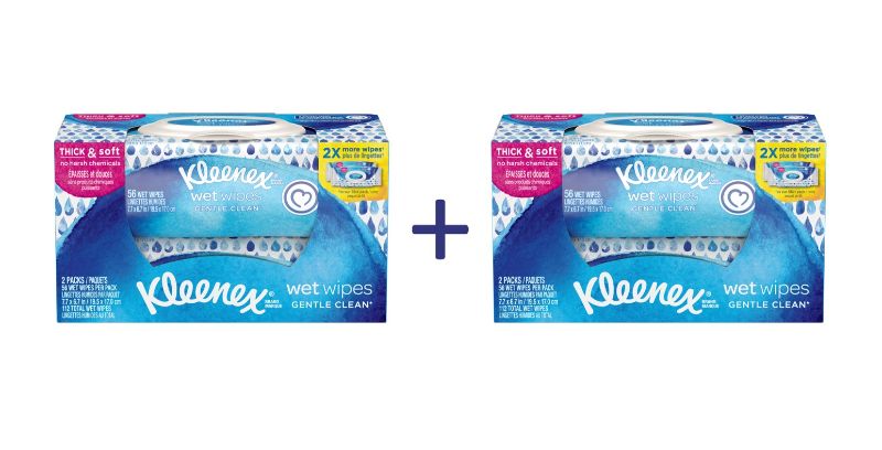 Photo 1 of Kleenex Wet Wipes, Gentle Clean for Hands and Face, 2 Flip-top Packs, 112 Total Wipes and 1 Pack, 25 Individually Wrapped Wipes
