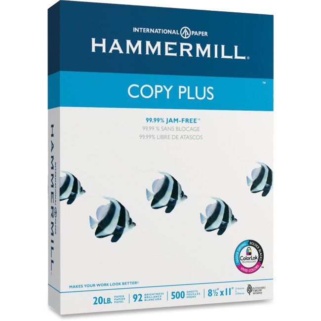 Photo 1 of Hammermill Copy Plus FSC-Certified Paper, 20 Lb., 92 Bright, 8.5" X 11", 500 Ream, White, 500 Sheets
