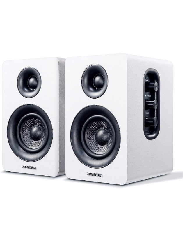 Photo 1 of SW208 3" Active Bluetooth 5.0 Bookshelf Speakers – 60W Carbon Fiber Speaker Unit - Built-in 24bit DAC Dynamic 3D Surround Sound 2.0 Computer PC Monitor Gaming (Pair, White)