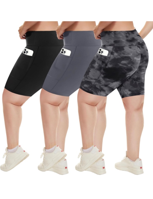 Photo 1 of HLTPRO 3 Pack Plus Size Biker Shorts with Pockets for Women (S-4XL)- 8"/5" High Waist Tummy Control Shorts for Yoga