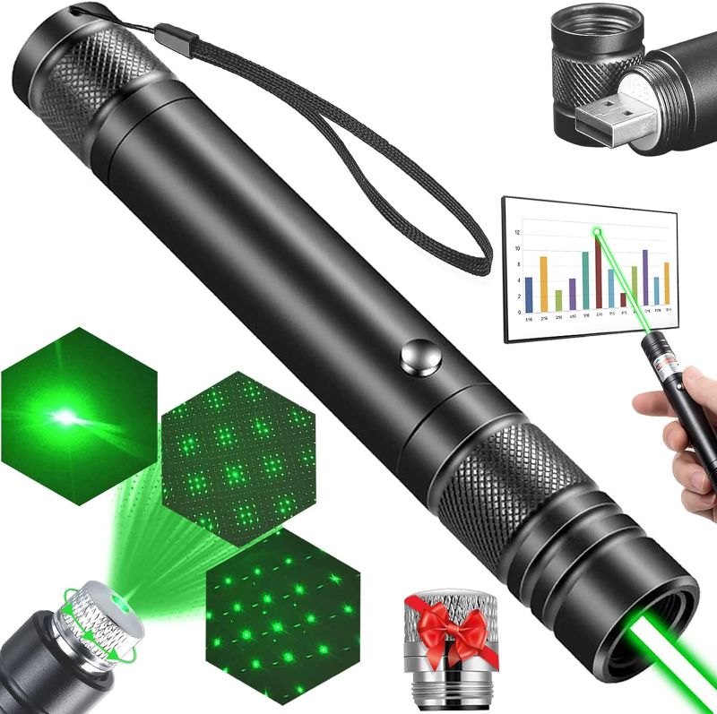 Photo 1 of Green Laser Pointer, Green Laser Pointer High Power Long Range USB Rechargeable High Power Laser Light Pointer Green Strong Laser Pointer for Presentations Outdoor Green High Power Laser Pointer Pen
