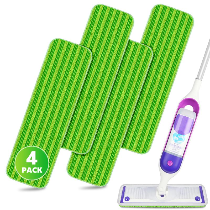 Photo 1 of 4X Reusable Mop Pads Compatible with Swiffer PowerMop - SEVENMAX 15" Microfiber Power Mop Refills Spray Mop Replacement Heads Floor Mop Cloths Washable Dry Wet Mopping Pad for Hardwood Floor Cleaning Green 4Pack-15"Pads