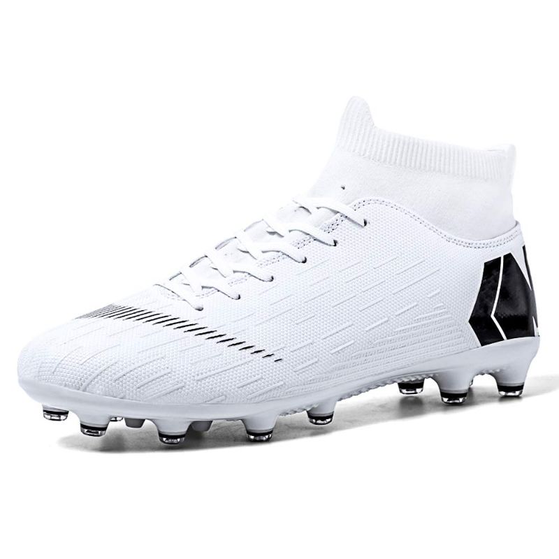 Photo 1 of Soccer Boots Shoes for Big Boy - Turf Indoor Youth Football Shoes - High Top Ankle Boots Colorful Ribbon for Men - Outdoor Training TF/AG 8 White