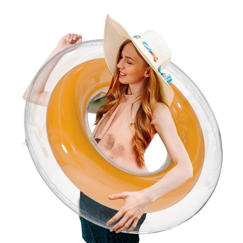 Photo 1 of Inflatable Pool Floats Rings - Swim Tubes Floaties - Suitable for Teens Aged 12+ and Adults - Water Floaty Toys - Beach Swimming Party Decorations Orange