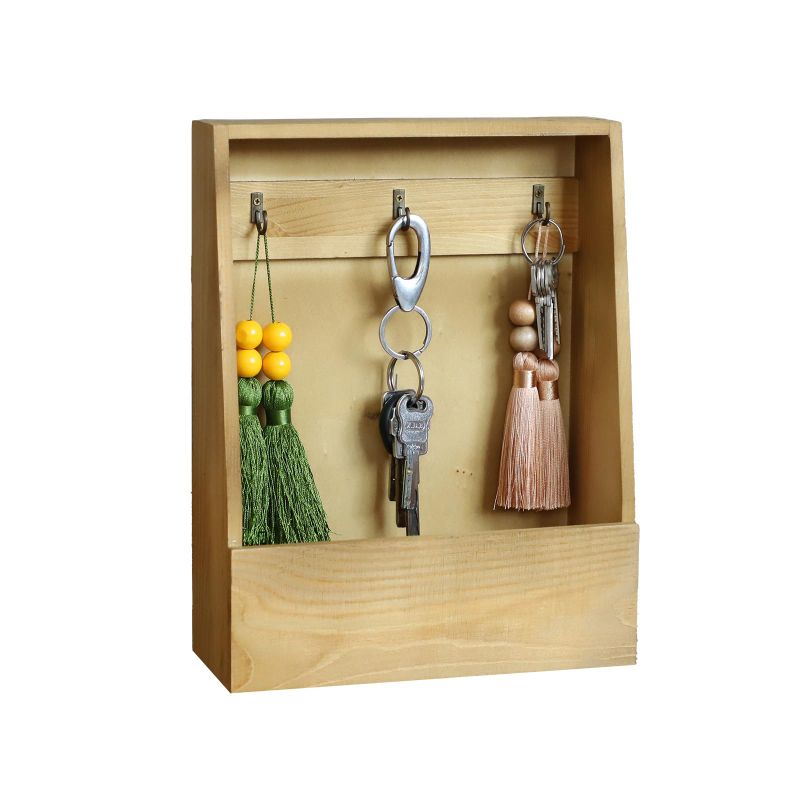 Photo 1 of Brown Wooden Key Holder, Wall Mounted Mail Organizer with 3 Key Hooks,Farmhouse Key Racks for Home Entryway, Decor 11.2" W x8.7 Hx3.4 D