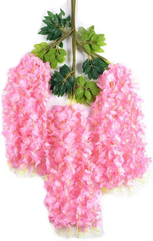 Photo 1 of Warmroom 12pcs 3.6 Feet/Piece Artificial Fake Wisteria Vine Ratta Hanging Garland Silk Flowers String Home Party Wedding Decor (Light Pink) 