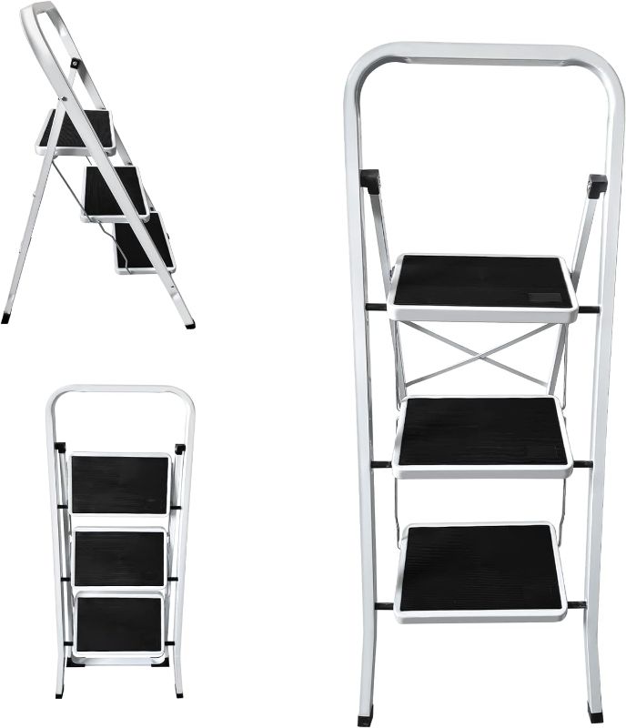 Photo 1 of Sturdy Step Ladder 3 Step Heavy Duty Folding 3 Step Stool Home Kitchen Lightweight Step Ladders, 330 Lbs Capacity, Black 