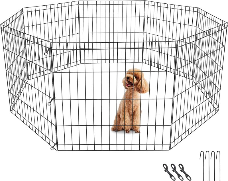 Photo 1 of Foldable 24/30/36/42/48 Inch Metal Exercise Dog Play Pen Indoor Outdoor Playpen for Small Animals 8 Panel Pet Fence for Home Yard Camping
