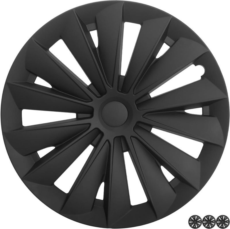 Photo 1 of 2024 Hubcaps Compatible with Tesla Model Y 19 Inch 4 Pcs Wheel Covers Compatible with Tesla Model Y 2024 2023 2022 2021 (Style A - Matte Black)
