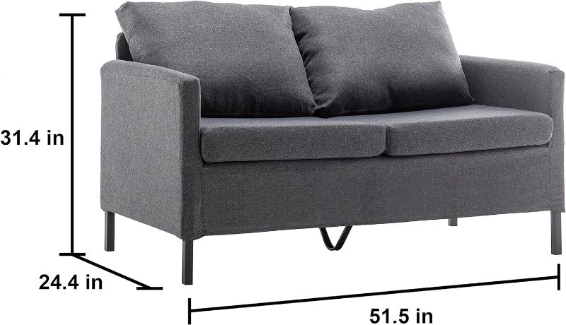 Photo 1 of SDADI 51" Loveseat Sofa, Compact 2-Seater Furniture with Metal Legs for Small Spaces, Deep Seated Comfort for Living Room, Apartment, Bedroom, Dorm, Office, Dark Grey
