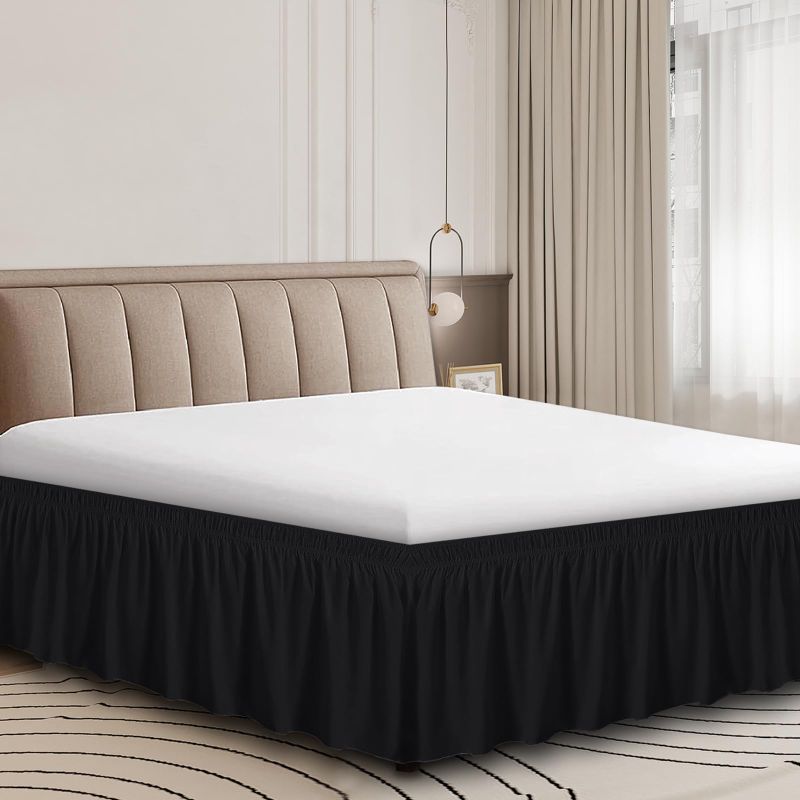Photo 1 of New Material for Queen Bed Skirt Washable Fit 12-16 Inch Length Drop, Soft Stretch Microfiber Fit for Bed Skirt King Size &Queen, Dust Ruffles Bed Skirting Queen Size Black Queen&King Black